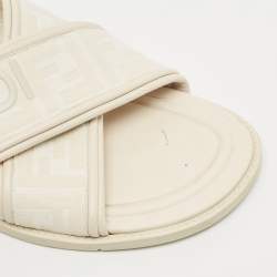 Fendi Off White Zucca Fabric and Leather Crisscross Flat Slides Size 42