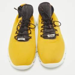 Fendi Mustard/White Knit Fabric High Top Sneakers Size 41