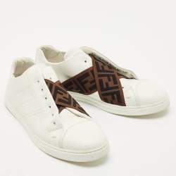 Fendi White Leather FF Crisscross Strap Slip On Sneakers Size 43
