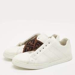 Fendi White Leather FF Crisscross Strap Slip On Sneakers Size 43