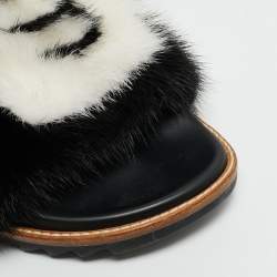 Pre Owned  Fendi x Fila Black Mink Fur Logo Mania Slide Sandals Size 41