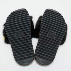 Pre Owned  Fendi x Fila Black Mink Fur Logo Mania Slide Sandals Size 41