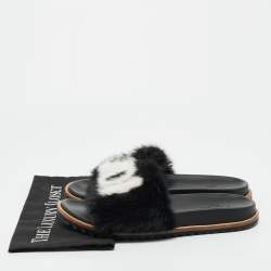 Pre Owned  Fendi x Fila Black Mink Fur Logo Mania Slide Sandals Size 41