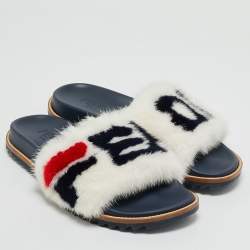 Pre Owned Fendi x Fila Black Mink Fur Logo Mania Slide Sandals Size 41