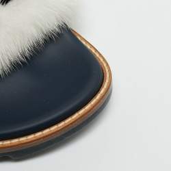 Pre Owned Fendi x Fila Black Mink Fur Logo Mania Slide Sandals Size 41