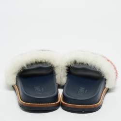 Pre Owned Fendi x Fila Black Mink Fur Logo Mania Slide Sandals Size 41