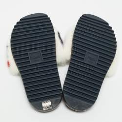 Pre Owned Fendi x Fila Black Mink Fur Logo Mania Slide Sandals Size 41