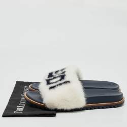 Pre Owned Fendi x Fila Black Mink Fur Logo Mania Slide Sandals Size 41