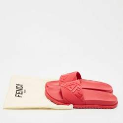 Fendi Red Rubber FF Embossed Logo Pool Slide Sandals Size 42