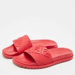 Fendi Red Rubber FF Embossed Logo Pool Slide Sandals Size 42