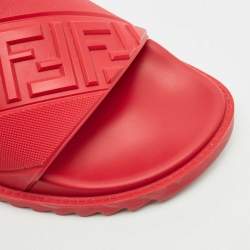 Fendi Red Rubber FF Embossed Logo Pool Slide Sandals Size 42