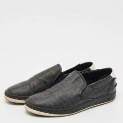 Fendi Black Zucca Coated Canvas and Leather Slip On Sneakers Size 42
