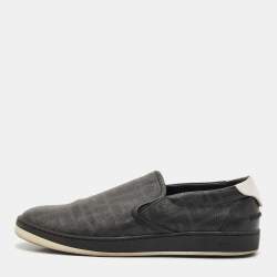 Fendi Black Zucca Coated Canvas and Leather Slip On Sneakers Size 42