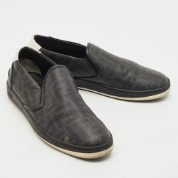 Fendi Black Zucca Coated Canvas and Leather Slip On Sneakers Size 42