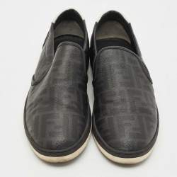 Fendi Black Zucca Coated Canvas and Leather Slip On Sneakers Size 42