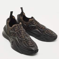 Fendi Black/Brown Rubber and Fabric Flow Low Top Sneakers Size 44