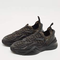 Fendi Black/Brown Rubber and Fabric Flow Low Top Sneakers Size 44