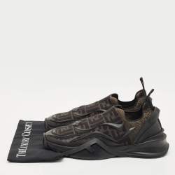 Fendi Black/Brown Rubber and Fabric Flow Low Top Sneakers Size 44