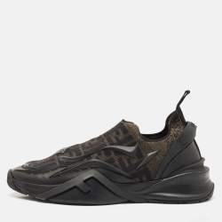 Fendi Black/Brown Rubber and Fabric Flow Low Top Sneakers Size 44
