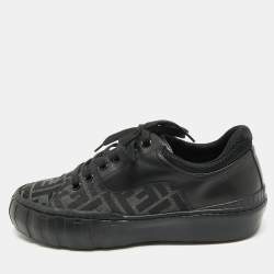 Fendi Black Zucca Fabric and Leather Low Top Sneakers Size 40