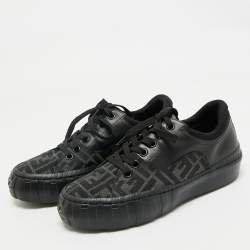 Fendi Black Zucca Fabric and Leather Low Top Sneakers Size 40