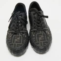 Fendi Black Zucca Fabric and Leather Low Top Sneakers Size 40