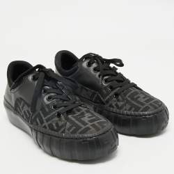 Fendi Black Zucca Fabric and Leather Low Top Sneakers Size 40