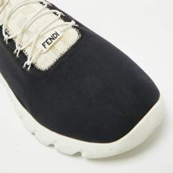 Pre Owned Fendi Black/White Neopene and Knit Fabric Low Top Sneakers Size 44