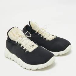 Pre Owned Fendi Black/White Neopene and Knit Fabric Low Top Sneakers Size 44