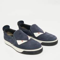 Pre Owned Fendi Navy Blue Suede Monster Eyes Slip On Sneakers Size 43