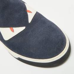 Pre Owned Fendi Navy Blue Suede Monster Eyes Slip On Sneakers Size 43