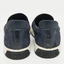 Pre Owned Fendi Navy Blue Suede Monster Eyes Slip On Sneakers Size 43