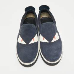 Pre Owned Fendi Navy Blue Suede Monster Eyes Slip On Sneakers Size 43