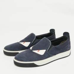 Pre Owned Fendi Navy Blue Suede Monster Eyes Slip On Sneakers Size 43