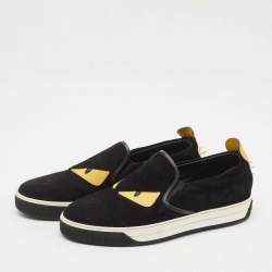 Pre Owned Fendi Black Suede and Leather Monster Eyes Slip On Sneakers Size 42