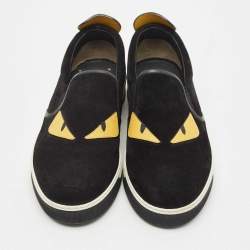 Pre Owned Fendi Black Suede and Leather Monster Eyes Slip On Sneakers Size 42