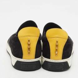 Pre Owned Fendi Black Suede and Leather Monster Eyes Slip On Sneakers Size 42