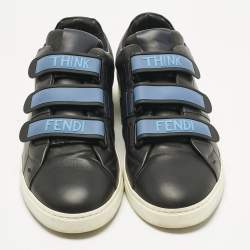 Pre Owned Fendi Black/Blue  Leather Velcro Straps Sneakers Size 45