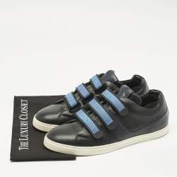 Pre Owned Fendi Black/Blue  Leather Velcro Straps Sneakers Size 45