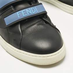 Pre Owned Fendi Black/Blue  Leather Velcro Straps Sneakers Size 45