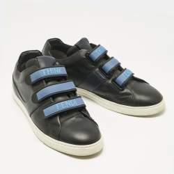 Pre Owned Fendi Black/Blue  Leather Velcro Straps Sneakers Size 45