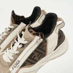 Pre Owned Fendi Multicolor Fabric and Leather Flow Lace Up Sneakers Size 44