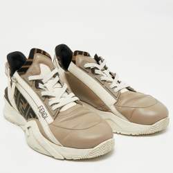 Pre Owned Fendi Multicolor Fabric and Leather Flow Lace Up Sneakers Size 44