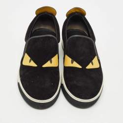 Pre Owned Fendi Black Leather and Suede Monster Low Top Sneakers Size 43