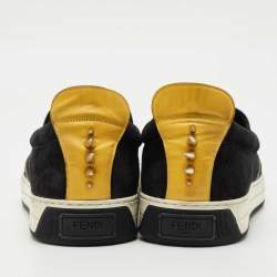 Pre Owned Fendi Black Leather and Suede Monster Low Top Sneakers Size 43