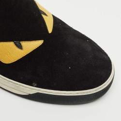 Pre Owned Fendi Black Leather and Suede Monster Low Top Sneakers Size 43