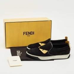 Pre Owned Fendi Black Leather and Suede Monster Low Top Sneakers Size 43