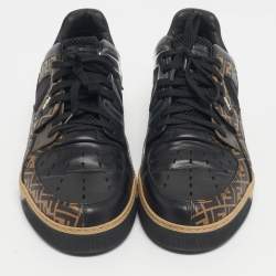 Pre Owned Fendi Black/Brown FF Leather and Mesh Lace Up Sneakers Size 41