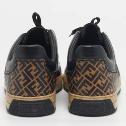 Pre Owned Fendi Black/Brown FF Leather and Mesh Lace Up Sneakers Size 41