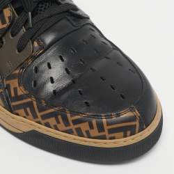 Pre Owned Fendi Black/Brown FF Leather and Mesh Lace Up Sneakers Size 41